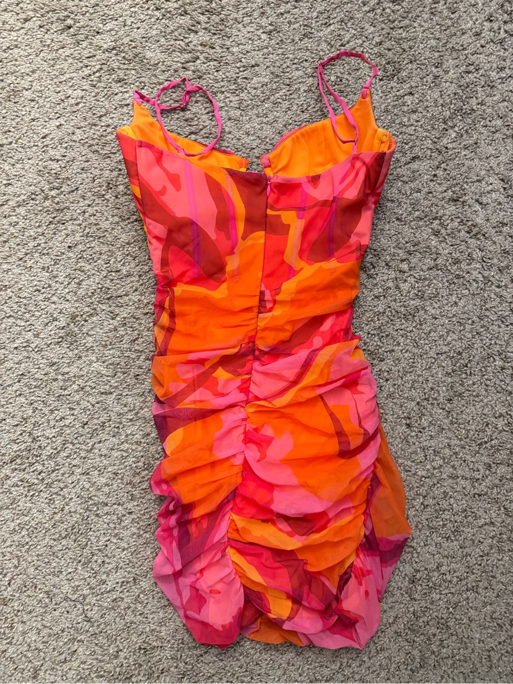 Oh Polly Pink and Orange Ruched Mini Dress - Picture 2 of 2